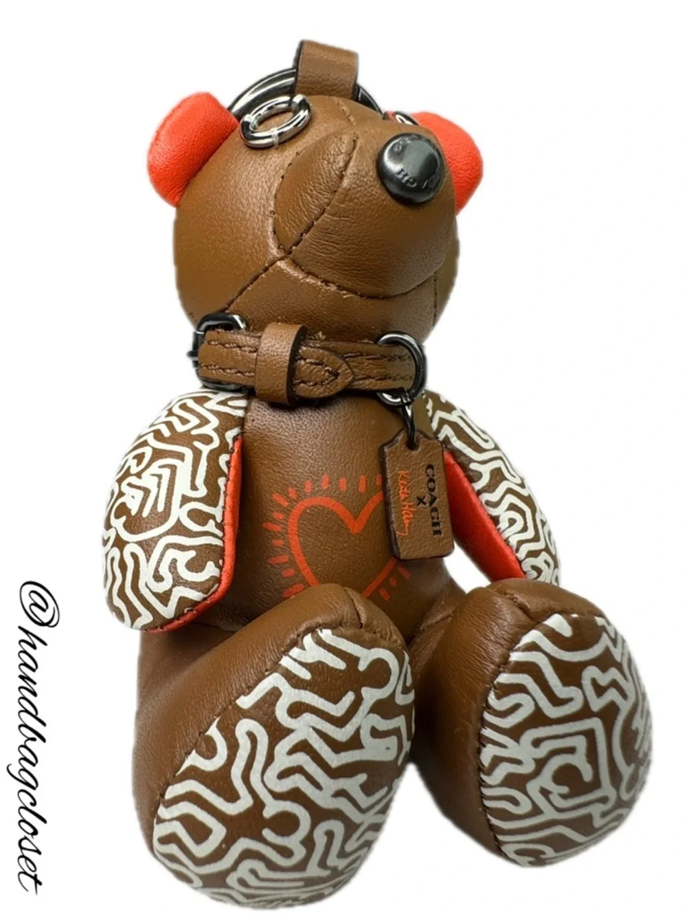 Coach Keith Haring Leather Heart Bear Bag Charm/Rare Fob  20138 Keychain